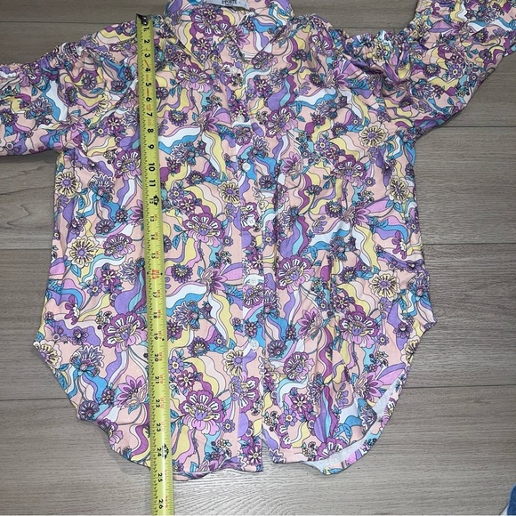 NEW LA PORTE Multicolor Swirl Print Linen Shirt Top Paperbag Pants Set Small S - Picture 11 of 16